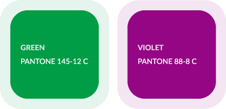 Main color - Green(PANTONE 145-12 C), VIOLET(PANTONE 88-8 C)